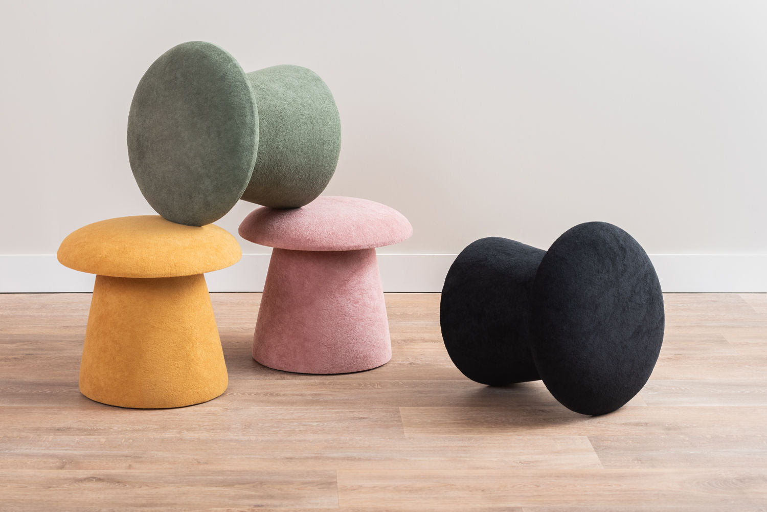 Pouf Mushroom brushed velvet faded pink - H 37 cm x D 40