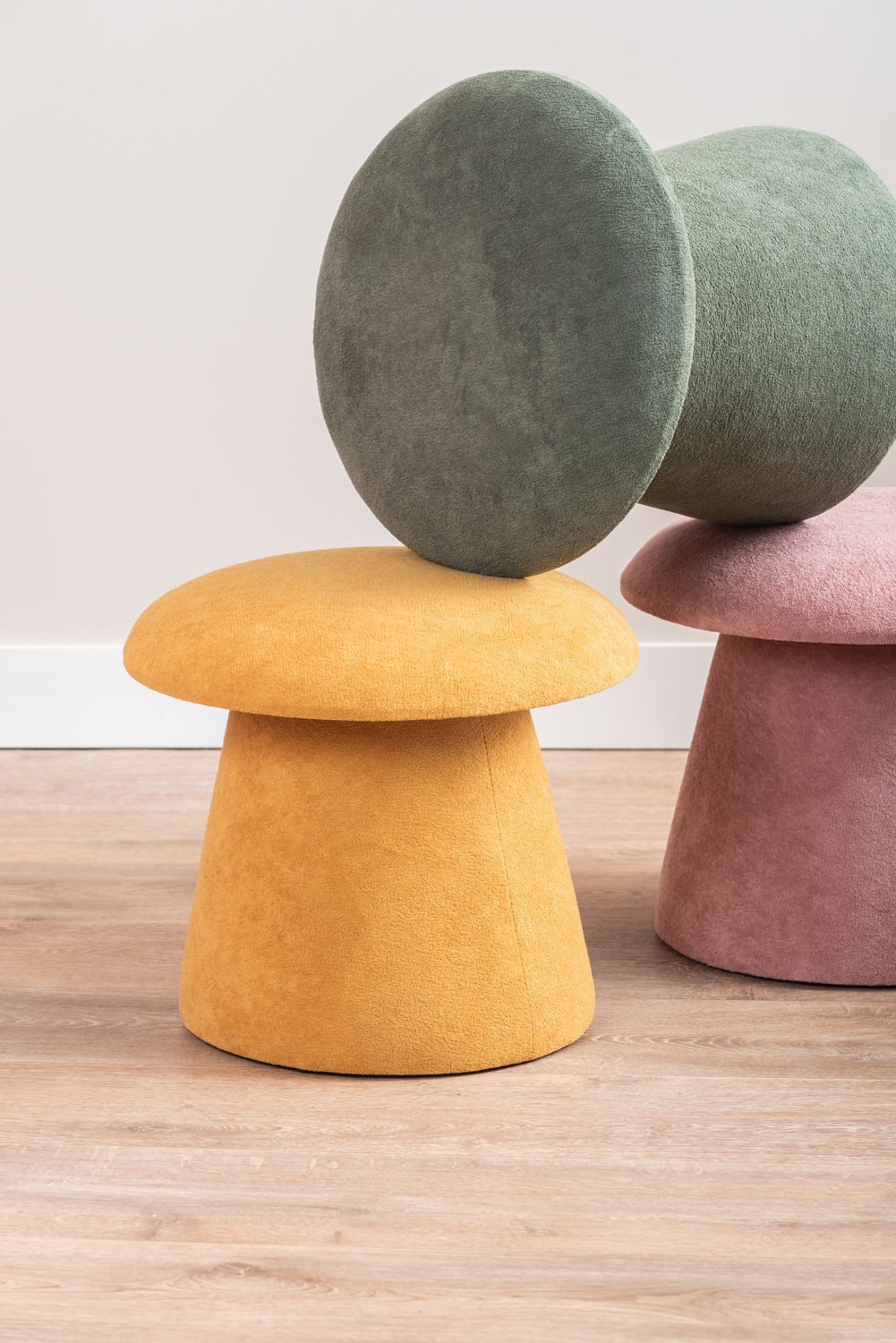 Pouf Mushroom brushed velvet faded pink - H 37 cm x D 40